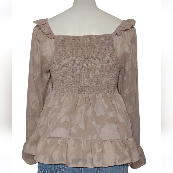 Cato Babydoll Smocked Top Sz Large Dusty Rose Pink Whimsical Fairy Blouse - Picture 4 of 8